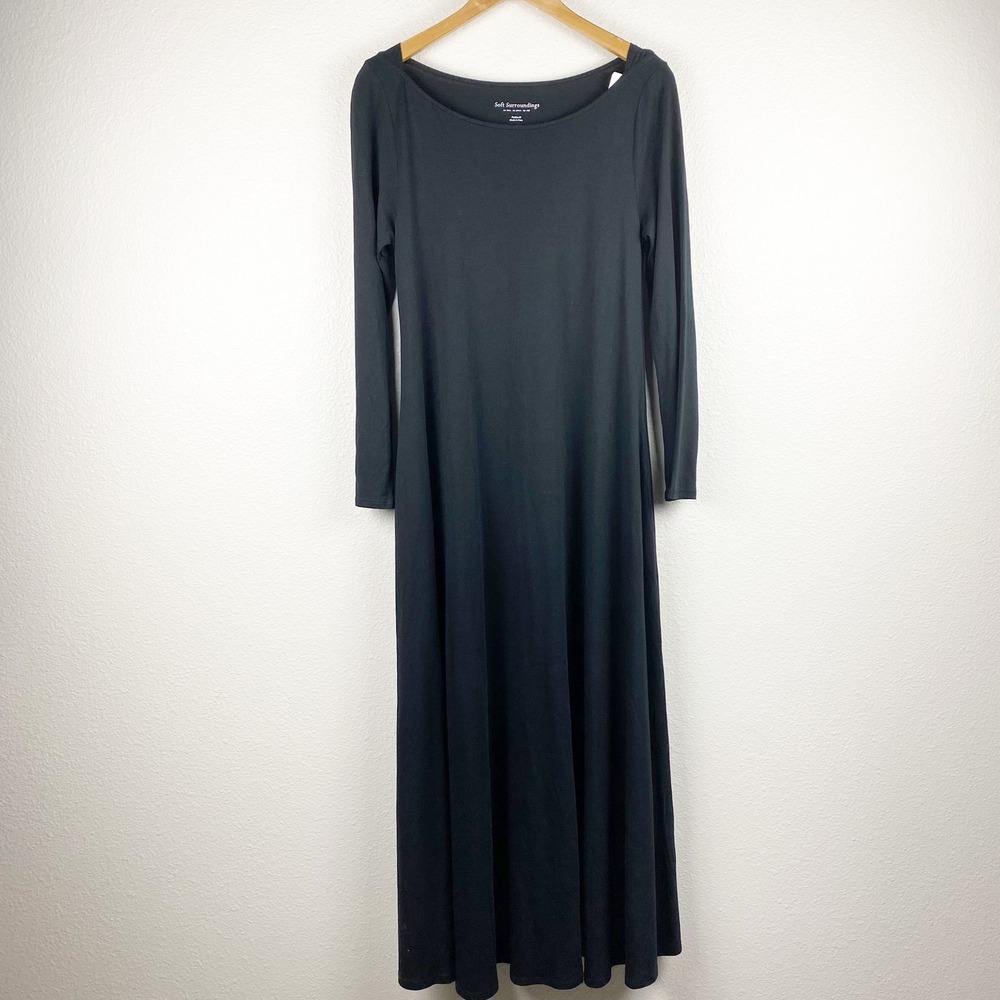NWOT Soft Surroundings Black Pima Cotton Modal Maxi Dress Size Petite Medium